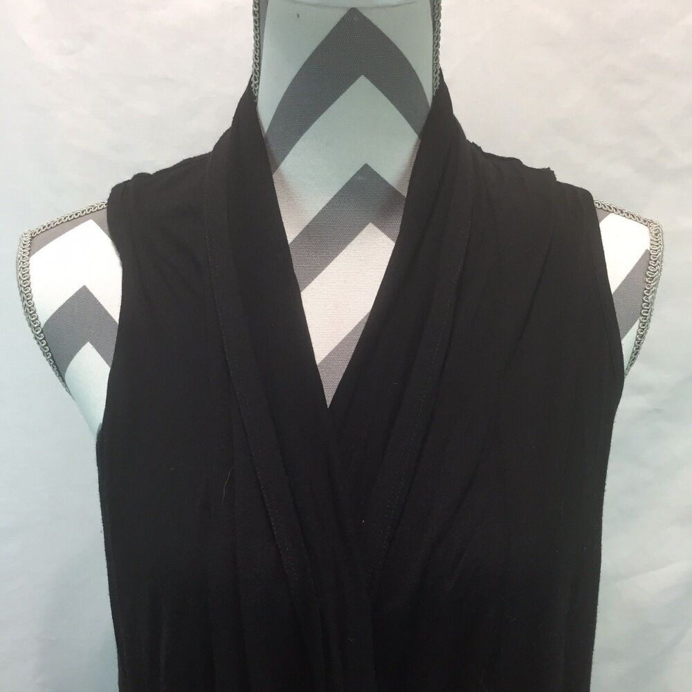 Coldwater Creek Black Sleeveless Open Front Lace Back Cardigan Small E14